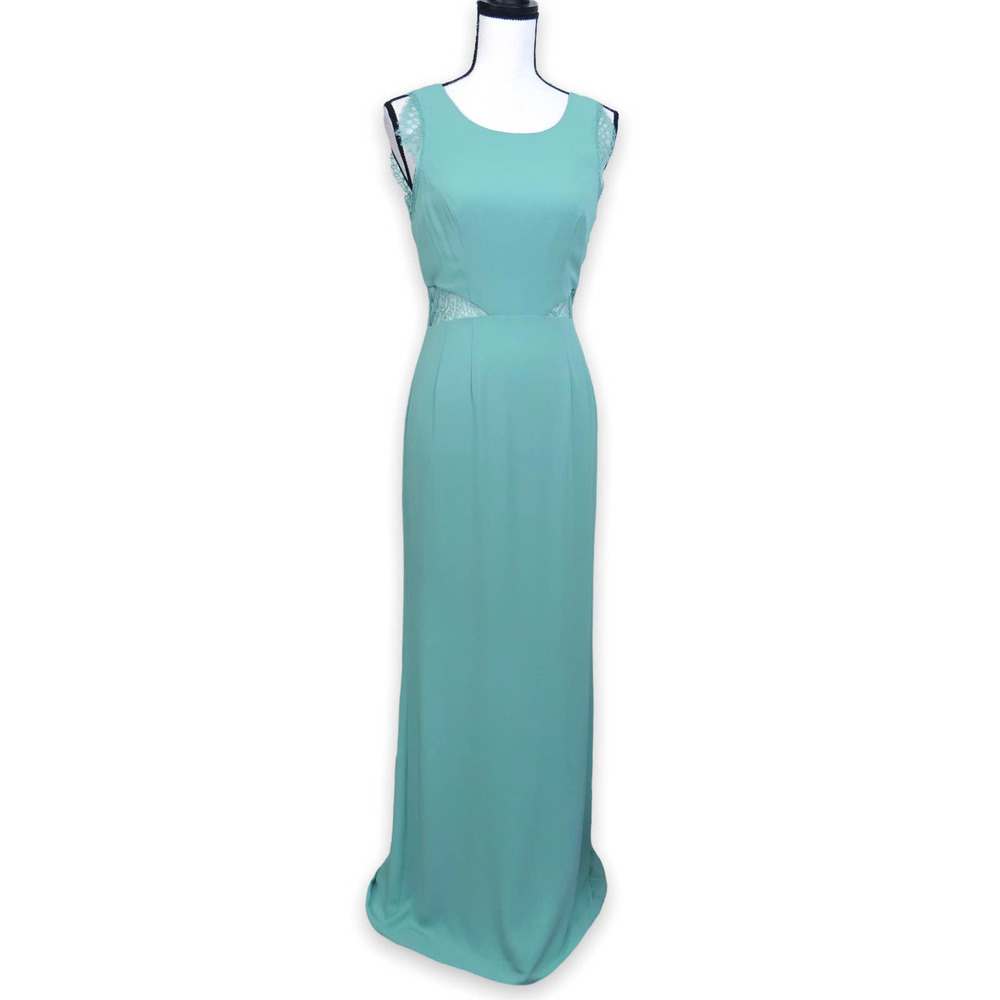 BCBGMAXAZRIA Mint Karey Maxi Dress Sz 4 Aqua Cut Out Open Lace Back A-Line BCBG